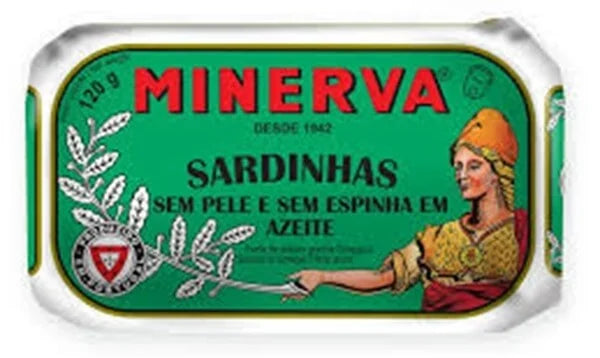 SARDINHAS SEM ESPINHAS E SEM PELE MINERVA EM AZEITE - 120G