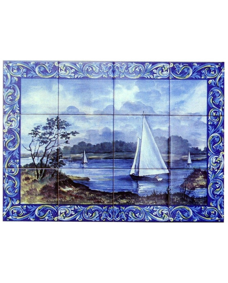 TILES WITH LANDSCAPE WITH BOATS - Sacred Arte