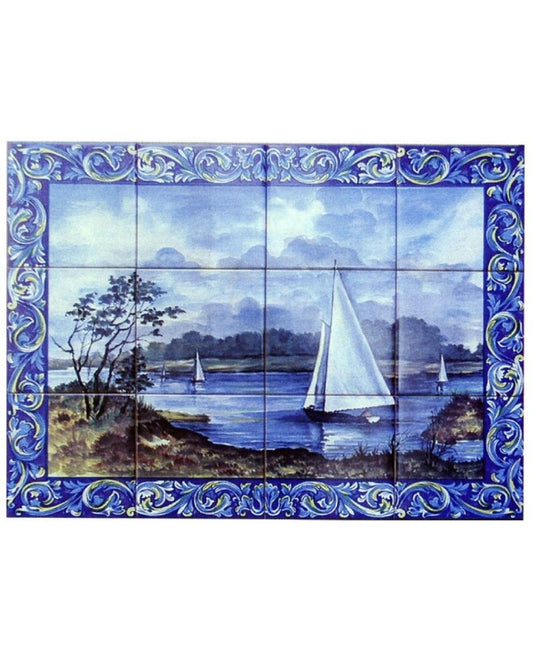 TILES WITH LANDSCAPE WITH BOATS