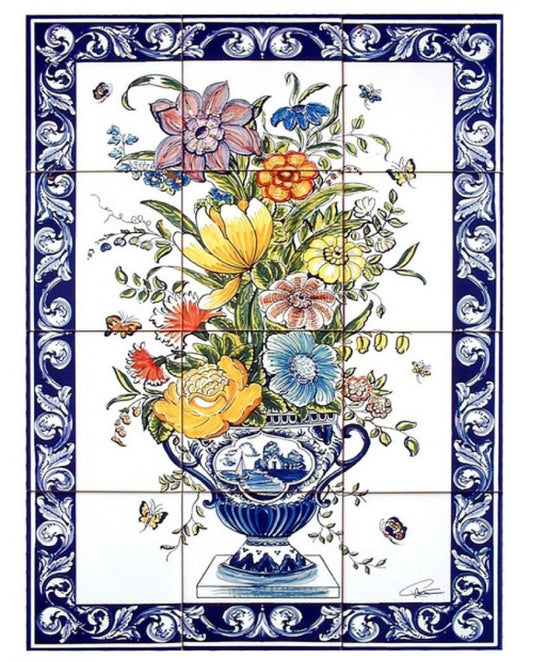 AZULEJOS CON JARRÓN DE FLORES